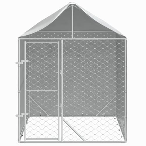 GuyAna Outdoor-Hundezwinger mit Dach Silber 2x2x2,5 m Verzinkter Stahl Hundezwinger DraußEn GroßE Hunde