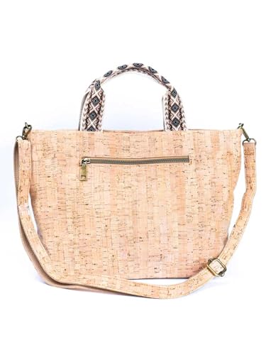Portuguese Cork Tote Bag with Floral Design, 14W x 9.5H inches, Natural Cork Material, Adjustable Shoulder Strap4