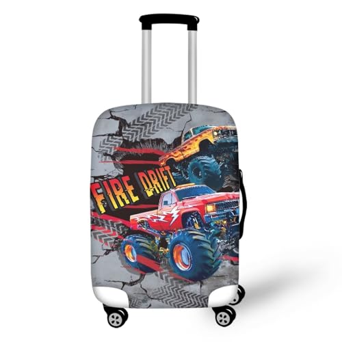Image of Coloranimal Luggage Covers for Adult and Kids Boys Excavator Travel Luggage Covers Washable Fabric Lightweight Suitcase Protector for 25-28 Inch Lunggage Fire Drift Print