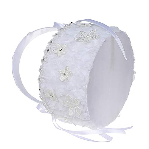 Daxin Lace Wedding Flower Girl Basket for Western Style Wedding Ceremony Party Supplies Classic and Elegant Round Basket with Handle