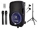 Alphasonik 15" Portable Rechargeable Battery Powered 1500W PRO DJ Amplified Loud Speaker with 2 Wireless Microphones Echo Bluetooth USB SD Card AUX MP3 FM Radio PA System LED Ring Karaoke Tripod Stand