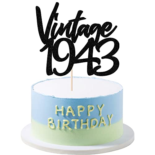 Lveud Vintage 1943 Cake Topper - Glitter Happy 80Th Birthday Cake Topper ,Hello 80，Funny 80 And Fabulous Party Decoration Supplies (Black Vintage 1943) #TOP19