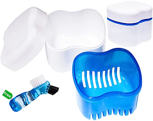 Denture Brush Retainer Case, Denture Case,Denture Cups Bath,Dentures Container With Basket Denture Holder For Travel,Mouth Guard Night Gum Retainer Container (Blue) #TOP9