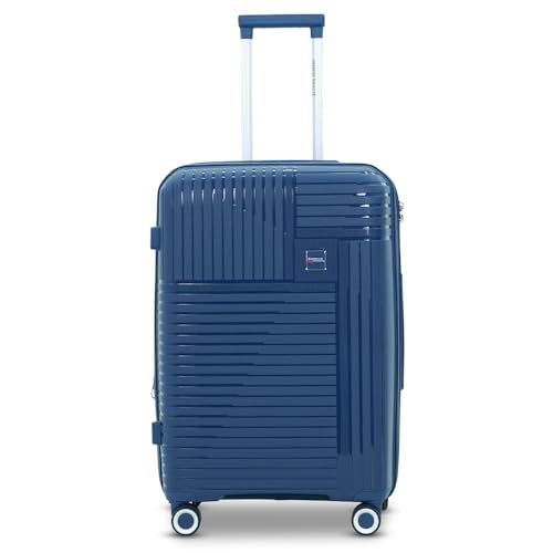 Image of AMERICAN TRAVELLER Touris Travel Trolley Bag Single Large | Lightweight Expandable Polypropylene Hard Shell | Large Suitcase with TSA Lock | 8 Lego Wheels | Travel Luggage for Men & Women (28, Blue)