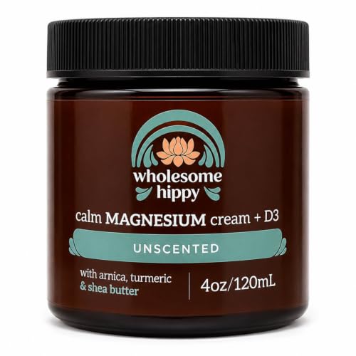 WHOLESOME HIPPY Calm Cream Unscented Body Butter with Magnesium Vitamin D3 Shea Arnica & Turmeric Vegan Hydrating Moisturizer for Sensitive Skin & Self-Care 4oz