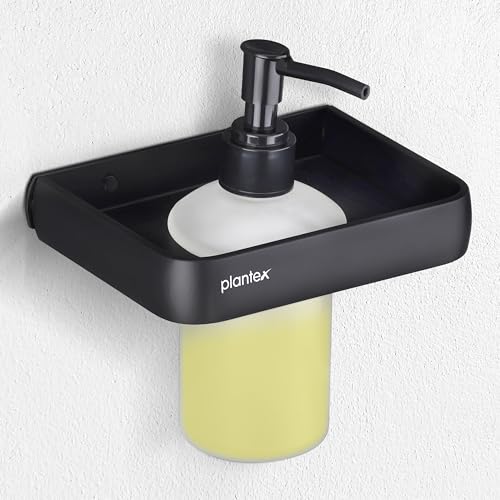 Image of Plantex Self Adhesive Aluminium Liquid Soap Dispenser for Bathroom /Shampoo Dispenser /Handwash Dispenser for Bathroom /Bathroom Accessories - Pack of 1 (1508, Black)