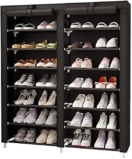 MOYIPIN 7-Tier Shoes Rack, Shoe Storage Cabinet with Dustproof Cover Space Saver Hold up to 28 Pairs of Shoes in Living Room, Hallway, 125 x 92 x 28.5 cm, Black