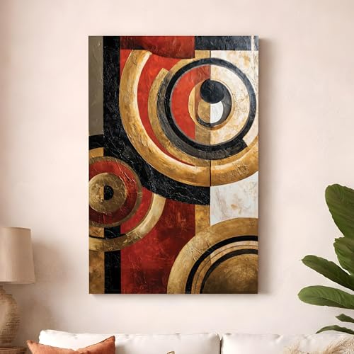 Image of Abstract Metallic Circle Stretched Canvas Painting For Living Room | Luxury Geometry Orbital Stretched Canvas Wall Art For Livingroom Home Decor, Bedroom, Hallway's, Office, Hotel - 56x86 cm