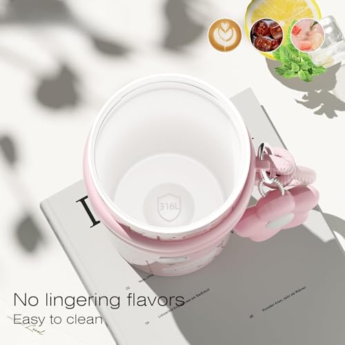 Image of Pink Stainless Steel Tumbler with Lid and Straw, Insulated Coffee Mug, Leak Proof, Portable Iced Travel Water Tumbler, Reusable Coffee Cup Gift for Women, Girls Ceramic Lined Tumbler
