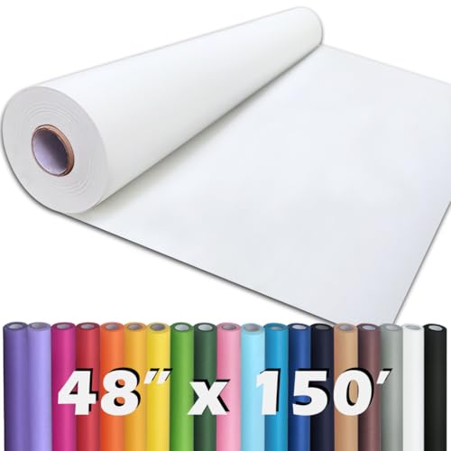 PerkHomy White Kraft Paper Roll 48 x 1 800 (150) for Gift Wrapping Bouquet Flower Art Painting Craft Writing Packaging Shipping 80GSM 55LB (White 48 x 150)