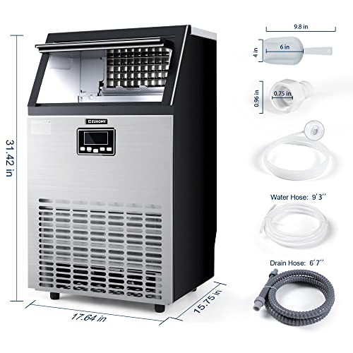 Euhomy Commercial Ice Machine, 150lbs/24H Stainless Steel Under Counter ice Machine with 33lbs Ice Storage Capacity