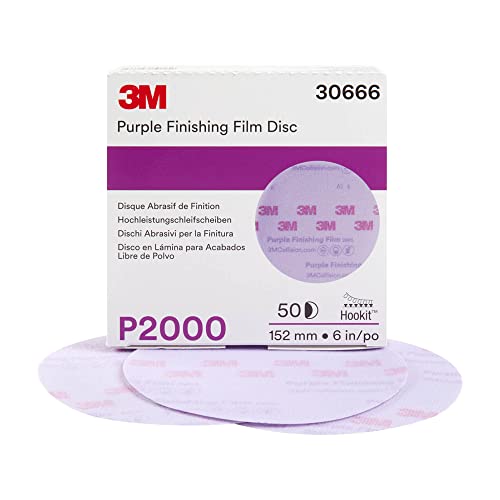 Image of 3M Hookit Purple Finishing Film Abrasive Disc 30666, 6 in, 2000+ Grade, 50 Pack, Clear Coat Sanding, Paint Finishing, Defect Removal, Long Lasting