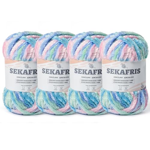 Image of Chenille Velvet Soft Yarn Candyfloss 4 Pack