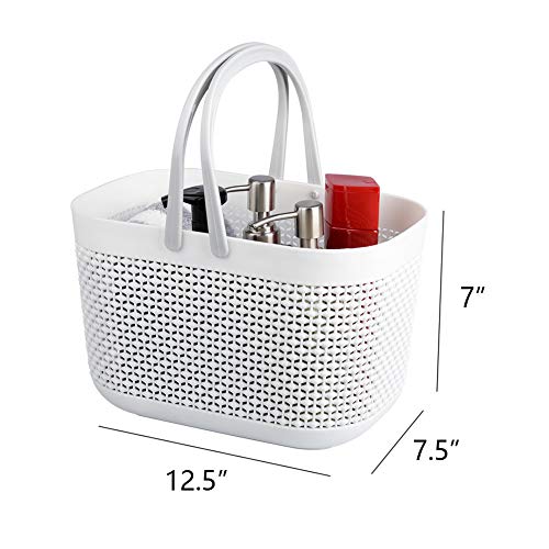 UUJOLY Plastic Organizer Storage Baskets with Handles, Shower Caddy Bins Organizer for Bathroom and kitchen(White)