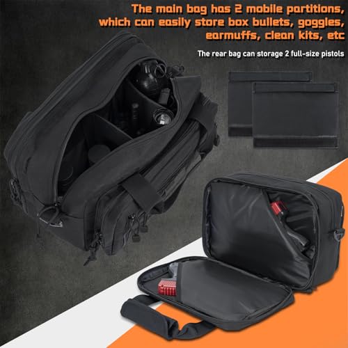ITHWIU Gun Range Bags For 2 Pistols 6 Magazines, Pistol Case Carrying Shooting Bag with Lockable Zipper for Shooting Range Outdoor Hunting, Black
