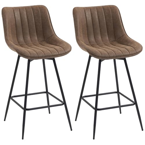 HOMCOM Lot de 2 Tabourets de Bar, Chaises de Bar Moderne en PU, Assise Rembourrée 68H cm à Pivotant à 360°, Dossier et Repose-Pieds, Pieds en Acier, Chaises Hautes Cuisine, Salle À Manger, Marron