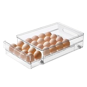 vacane 24 Capacity Egg Holder for Refrigerator Organizer Bins, BPA Free Egg Storage Container with Non-Slip Pads, Space-Saving Egg Tray for Fridge Drawer