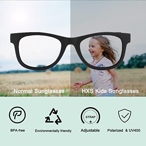 HXS 2 Pack Toddler Sunglasses Polarized with Strap for 0-24 Months/2-12 Years Kids, Girls Boys Baby Glasses UV Protection