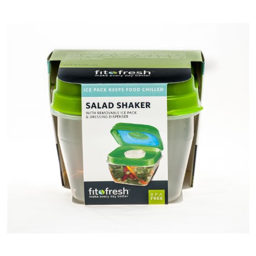 Fit & Fresh Salad Shaker Reusable Plastic Container With Dressing Dispenser And Ice Pack, Healthy Lunch Box Set, 4-Cup Capacity, Bpa-Free #TOP5