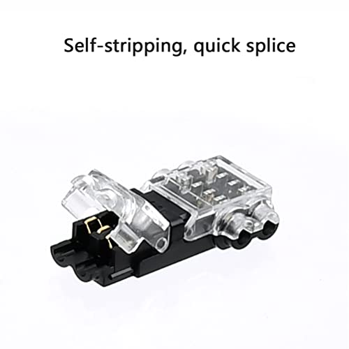 FOCCTS 12Pcs Black/Transparent 2 Pin T-connector Pin Terminal Wire Connectors, 20-22 AWG, Copper, Plastic, -30°C ~ +85°C