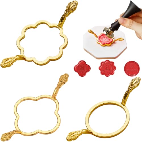 シーリングスタンプ シーリングワックス 専用フレーム 3種セット 封蝋専門道具 シーリングスタンプ セット 金属製 簡単使用 両側アームレスト付き DIYの愛好者 初心者 招待状 封筒用 装飾用 直径2.5cmタンプ専用(花型/丸型/クロバー型)