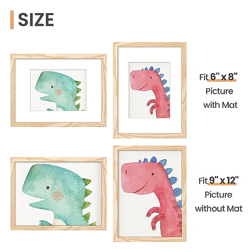 Image of upsimples 9x12 Picture Frame, Display Pictures 6x8 with Mat or 9 x 12 Without, Wall Hanging Photo Frames, Natural Style, 1 Pack