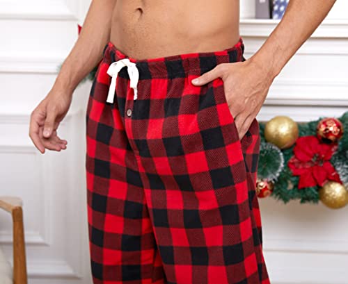 U2SKIIN Mens Fleece Pajama Pants, Warm Plaid Lounge Pj Bottoms for Men with Pockets Soft2