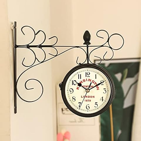 Wall Clock, Laiashley Garden Clocks Outdoor Waterproof,double Sided Wall Clock with Screw Mounting Kit, Paddington Station Wall Clock Suitable for Indoor&outdoor Garden Best Gift(12.5cm) Cover