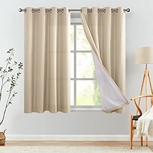 jinchan 100% Blackout Curtains for Bedroom 63 Inch Length Beige Blackout Curtains Lined Thermal Insulated Curtains for Living Room Darkening Grommet Curtains 1 Panel