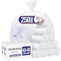 Delxo 40-45 Gallon Clear Trash Bags, 250 Count – Medium Duty Garbage Bags, Thick, Durable & Puncture-Resistant Plastic – Made in USA for Kitchen, Yard, Office & Party