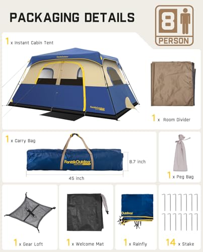 FanttikOutdoor Zeta C8 Pro Camping Tent 8 Person Instant Cabin Tent Setup in 60 Seconds with Rainfly & Windproof Portable with Carry Bag for Family Camping & Hiking, Upgraded Ventilation, Navy Blue - Image 7