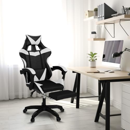 IDMarket - Fauteuil de Gaming Alex réglable avec Repose-Pied, Coussin de tête et Coussin Lombaire Noir et Blanc