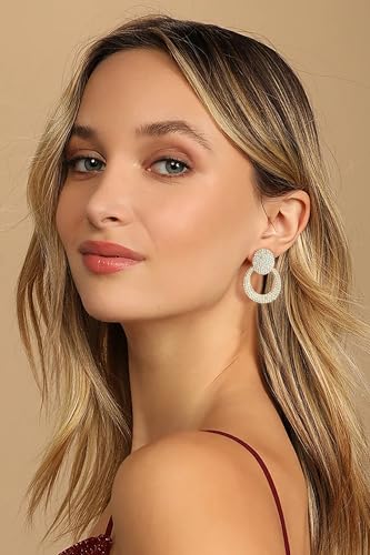 Gold Statement Earrings For Women Rhinestone Heart Geometric Drop Dangle Earrings2