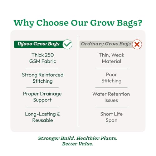 Image of UGAOO Grow Bags 12x12 Inch, Set of 6, 250 GSM Heavy-Duty HDPE Plant Bags for Terrace Gardening, Home Garden, Vegetables & Plants, UV-Resistant Reusable Green Gardening Bags