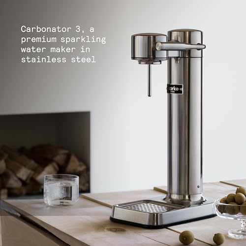 Aarke Carbonator lll with CO2 Cylinder, Sparkling & Carbonation Water Machine, Stainless Steel with PET BPA-Free Reusable Bottle Volume 1L/34 fl oz (Stainless Steel)