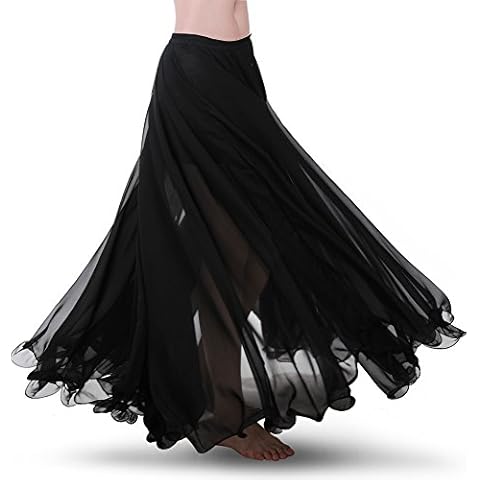 ROYAL SMEELA Women's Belly Dance Skirt ATS Voile Maxi Full Tribal Bellydance Chiffon Skirt, Black, One Size Cover