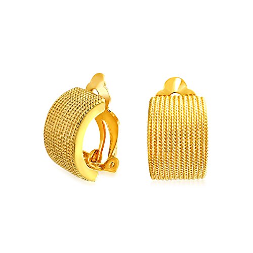 Casual Twisted Grooved Cable Rope Stripe Wide Half Hoop Clip On Earrings For Women Non Pierced Ears Gold Tone Plated