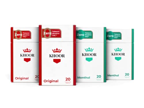 Khoor Herbal Cigarettes, 2 Original & 2 Menthol Combo, Tobacco Free & Nicotine Free, Support Remedy, Non Addictive, Quit Nicotine Aid, Original & Menthol Flavors, 4 Pack Combo (80 Smokes)