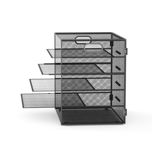 JOPOO 5 Tier Letter Filing Tray, A4 Paper Storage Organiser, Mesh Desk Magazine File Racks for Home Office Supplies Black - Image 2