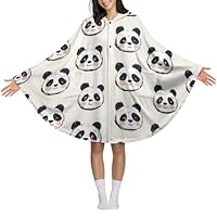 Novastar Wearable Blanket Hoodie for Women Men - Cute Cartoon Panda 1 Print Winter Warm Blanket Poncho Shawl, Soft Cozy Flannel Oversized Wearable Throw Sweatshirt Cape with Pocket