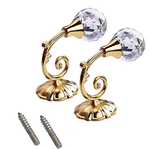 Nicoone Soportes de cortina de cristal, 2 ganchos para colgar cortinas de ventana, color dorado