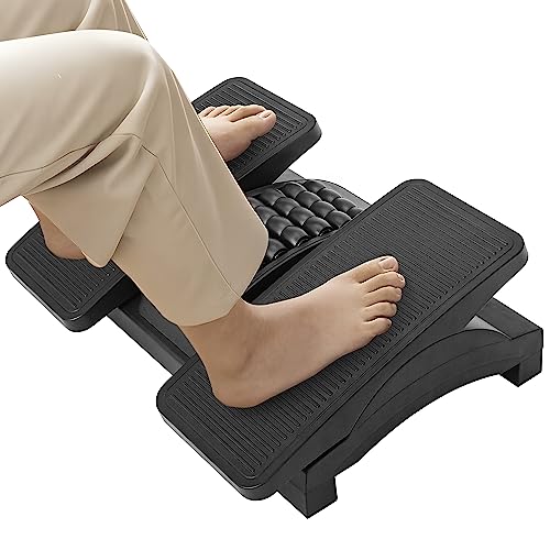 OUUTMEE Office Foot Rest Under Desk 30 Tilt Angle Adjustment Foot Stool Leg Rest Under Desk Footrest with Massage Texture and Rollers Ergonomic Office Footrest for Home Office (Black)