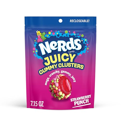 NERDS Juicy Gummy Clusters, Strawberry Punch, Juicy and Gummy Candy, 1 Stand Up Bag, for Snacking and Sharing, 7.15 oz