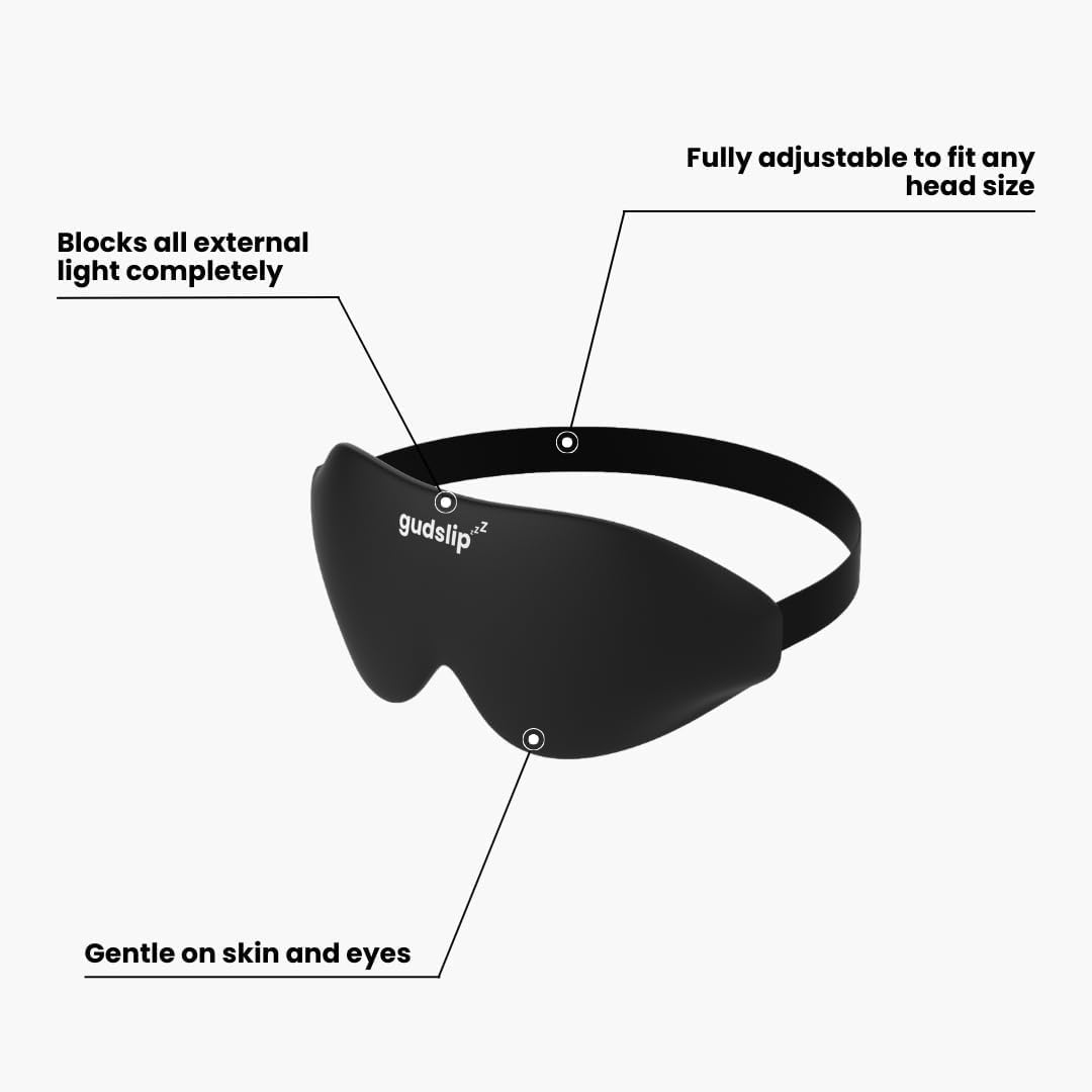 GudSlip® Antifaz para Dormir – Bloqueo Total de Luz, Diseño 3D Ergonómico sin Presión – Material Ultra Suave y Transpirable – Correa Ajustable – Ideal Viaje, Avión y Casa