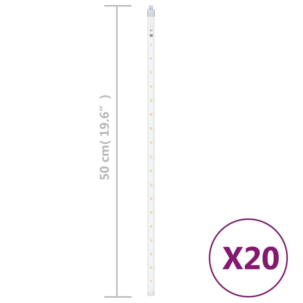 20 luces LED de meteoros de 50 cm, luz blanca cálida con 720 ledes, resistente al agua, para interior y exterior, funciona con USB, luces de bajo consumo para jardín, balcón, terraza