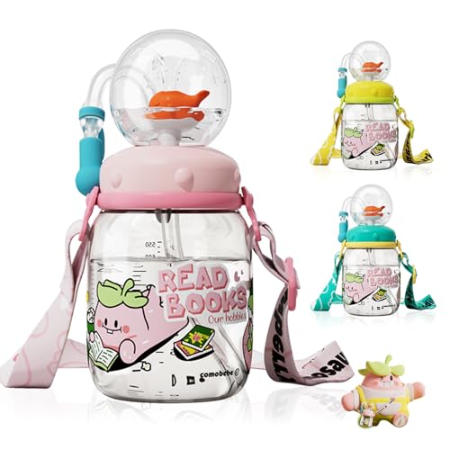 Whale Fountain Tumbler Drinking Cup With Whale Squirt 18oz Whales Water Bottle With Adjustable Strap Spill Proof Whales Cup For Kids Portable Leak Proof Training Sippy Cups For School (A-Pink)