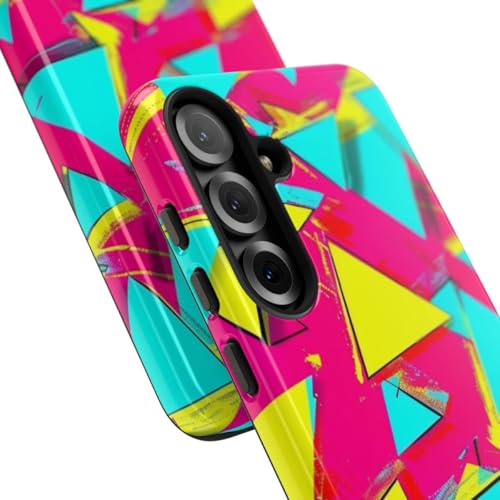 Coque Samsung S25 Plus triangles fluo rose protection rigide brillante motif - 2