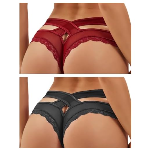 ohmydear String Sexy Tanga Femme Sexy Chic Dentelle String Culottes Slips Femmes Croisées Creux Out Entrejambe en Coton M-L Transparent Panties Strings et Tangas sous-Vêtements Culottes
