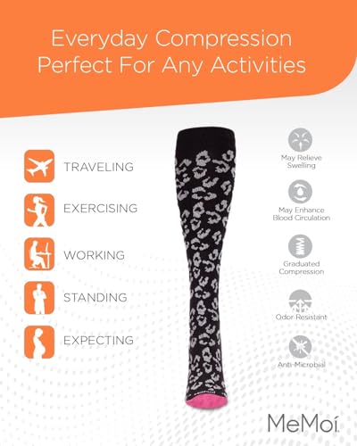 Image of MeMoi Wellfit Women's Leopard Nylon 15-20mmHg Graduated Compression Socks