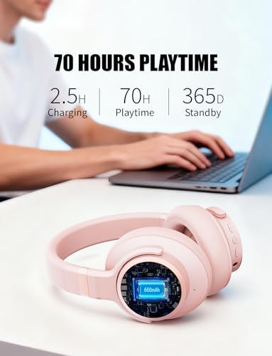 Image of KVIDIO Hybrid Active Noise Cancelling Headphones, Wireless Bluetooth Headphones Over Ear with Mic, 70H Playtime, Transparency Mode, Hi-Fi Stereo Sound, Deep Bass Headsets for Phone PC